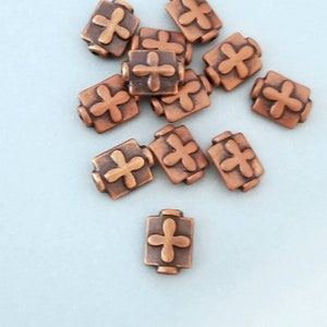 Copper Spacer Beads with Cross Design Deep Copper Tones Bracelet Beading Rosary Parts Jewelry Supplies 9.5x7mm