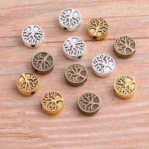 Tree Spacer Beads Dark Antique Gold Bronze or Silver Tree Charms Nature Beads Bracelet Beading Jewelry Supplies 9mm