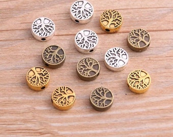 Tree Spacer Beads Dark Antique Gold Bronze or Silver Tree Charms Nature Beads Bracelet Beading Jewelry Supplies 9mm