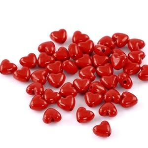 20 Red Acrylic Heart Spacer Beads Beautiful Ruby Red Heart Bracelet Charms Valentine's Day Jewelry Supplies 9x10.5mm READ DETAILS