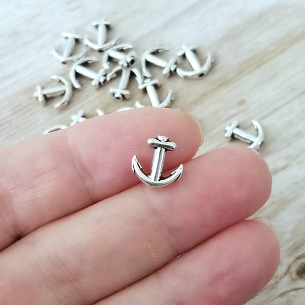 Anchor Spacer Beads Small Silver Nautical Bracelet Charms Beach Boho Sailing Jewelry Supplies 10mm Hole 1.5mm
