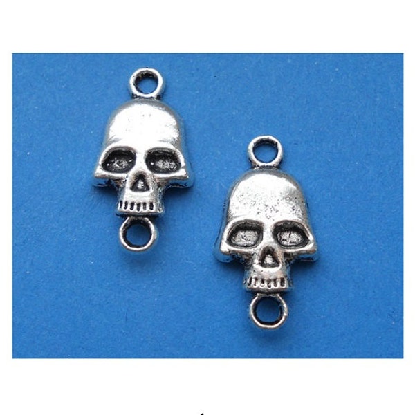 Half Skull Connectors Skeleton Charms Atq Silver Tone Halloween Charms Goth Jewelry Supplies Findings Connector Charms 22x11 mm