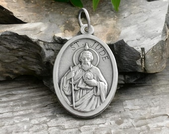 Saint Jude Medal Oxidized Italian Silver Plated Catholic Medal Patron Saint of Lost Causes St. Jude Rosary Parts Jewelry Supplies 25mm