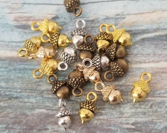 8 Little Acorn Charms 3D Fall Charms Silver Bronze Gold Champagne Gold Antique Gold Very Small Fall Gems Jewelry Supplies 13x6x8mm NOTE SIZE