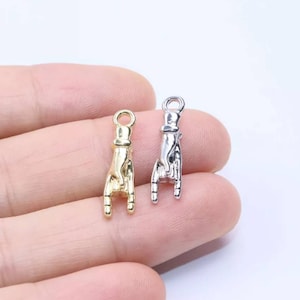Mini Hand Charms Sign of Horns Protection from Sickness or Bad Luck Silver or Gold Rock On Charms High Quality Jewelry Supplies 20x5mm