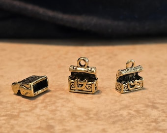 6 Mini Treasure Chest Charms Brassy Antique Gold Tiny Pirate Charms Pirate Buried Treasure Nautical Ocean Sea Beach10x11.5mm NOTE SIZE