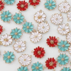 Gorgeous Enamel Flower Charms Beautiful Spring Flower Charms Red, Blue or White Flowers Jewelry Supplies 15x14mm