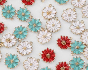 Gorgeous Enamel Flower Charms Beautiful Spring Flower Charms Red, Blue or White Flowers Jewelry Supplies 15x14mm