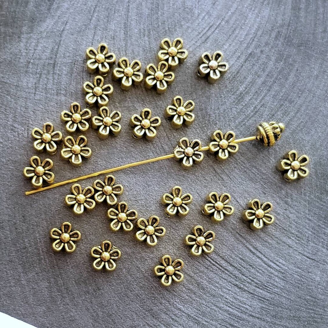 20 Antique Gold Daisy Spacer Beads Antique Gold Daisy Beads Flower