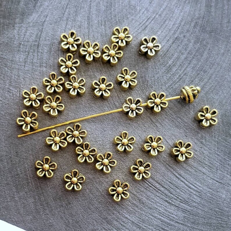 20 Antique Gold Daisy Spacer Beads Antique Gold Daisy Beads Etsy