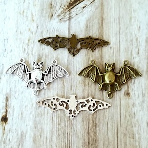 Bat Connectors Assortment Bronze and Silver Bats Charms Pendants Halloween Jewelry Supplies