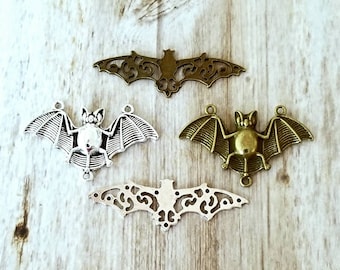 Bat Connectors Assortment Bronze and Silver Bats Charms Pendants Halloween Jewelry Supplies