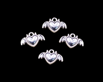 Devil Heart Charms with Wings Small Flying Heart Charms with Horns Heartbreaker Charms Valentine's Day Jewelry Supplies Small  11x18mm