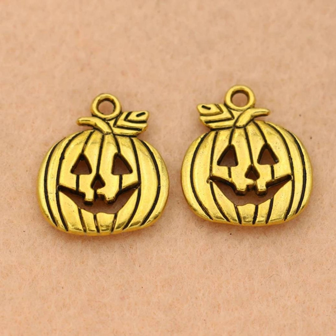 Antique Gold Pumpkin Charms Jack O Lantern Halloween Jewelry Supplies ...
