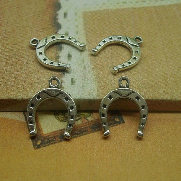 Horseshoe Charms Small Silver Tone Cowboy Wild West Western Good Luck Horseshoes Charm Jewelry Supplies 17x13 mm