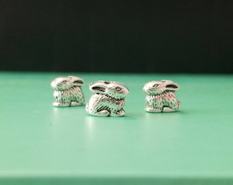 10 Bunny Rabbit Spacer Beads Cute Easter Bunnies Animal Beads Jewelry Supplies 10x8mm May be Darker in Tone