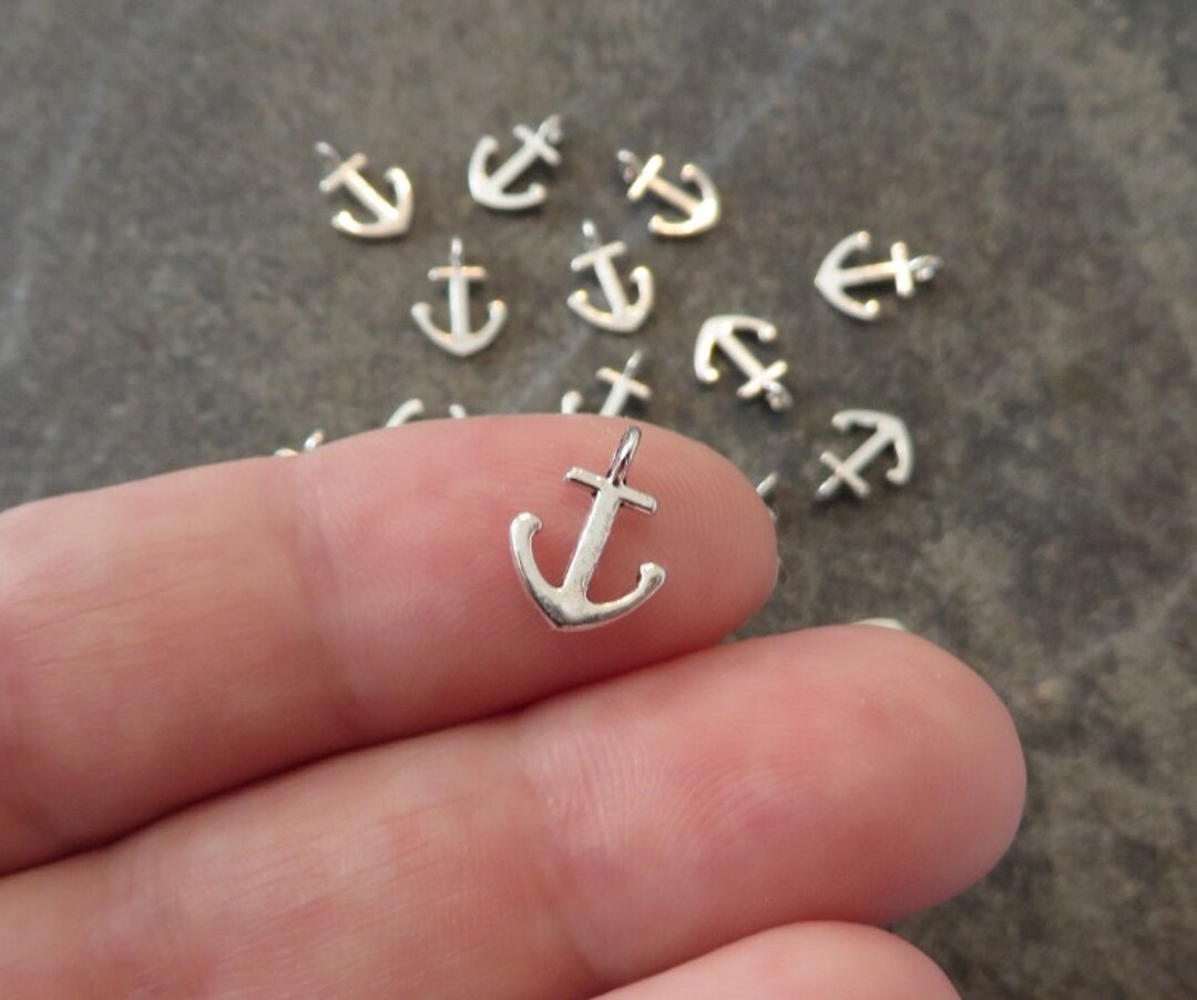 12 Tiny Anchor Charms Mini Anchors Nautical Beach Ocean Sea Shore Cruise Jewelry Craft Supplies