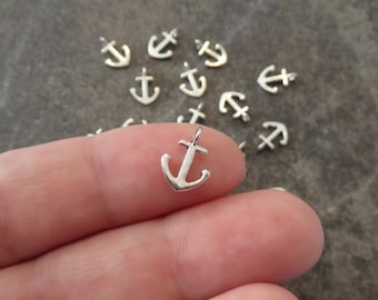 12 Tiny Anchor Charms Mini Anchors Nautical Beach Ocean Sea Shore Cruise Jewelry Craft Supplies 12x8mm NOTE SIZE