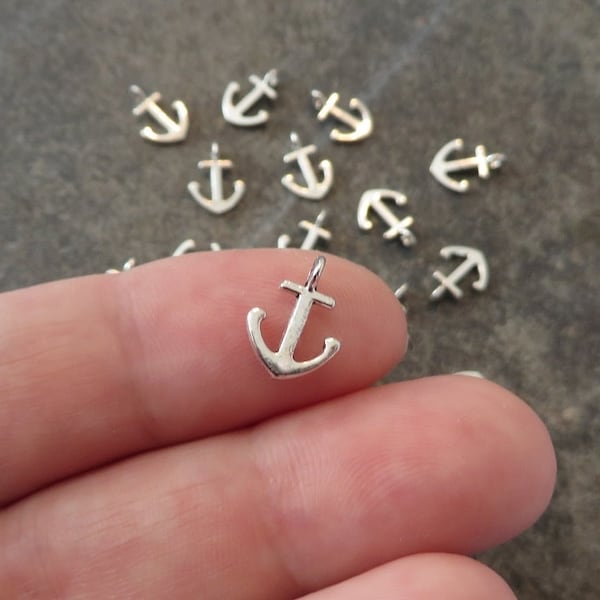 12 Tiny Anchor Charms Mini Anchors Nautical Beach Ocean Sea Shore Cruise Jewelry Craft Supplies 12x8mm NOTE SIZE