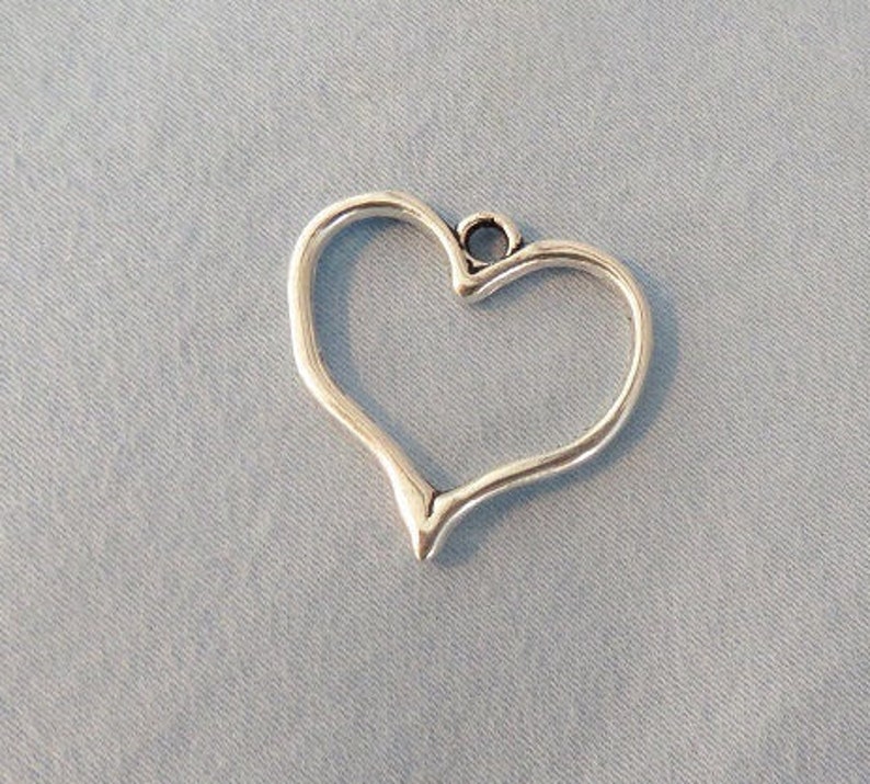 10 Open Heart Charms Slightly Bent and Battered Design Love Hurts Valentine's Day Charms Heart Pendants Jewelry Supplies 22x23mm NOTE SIZE image 2