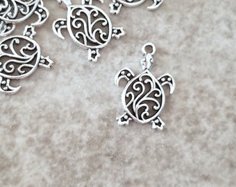 10 Ornate Sea Turtle Charms Small Filigree Sea Turtle Charms Beach Charms Animal Charms Jewelry Supplies 21x15mm