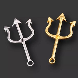 Neptune&#39;s Trident Pendants Pitchfork Pendants Large Devil&#39;s Pitchfork Charms  Gold or Silver Beach Pendants Jewelry Supplies 42x23mm