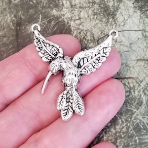 Large Hummingbird Connectors Pendants Beautiful Light Silver Tone Birds Jewelry Supplies 39x44mm