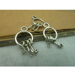 Tiny Keys on a Ring Charms Mini Key Charm Mini Jailor's Keys Alice Jewelry Supplies 13x24 mm