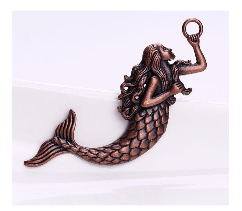 Copper Mermaid Pendant Mermaid Charms Deep Copper Mermaid Etsy