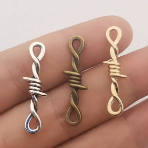 Barbed Wire Connectors Bronze, Silver or Light Gold Long Bracelet Charms Jewelry Connectors Goth Jewelry Supplies 34x10mm