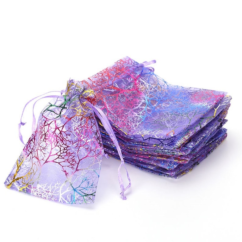 10 Coral Design Gift Bags Shimmering Colorful Organza Gift - Etsy