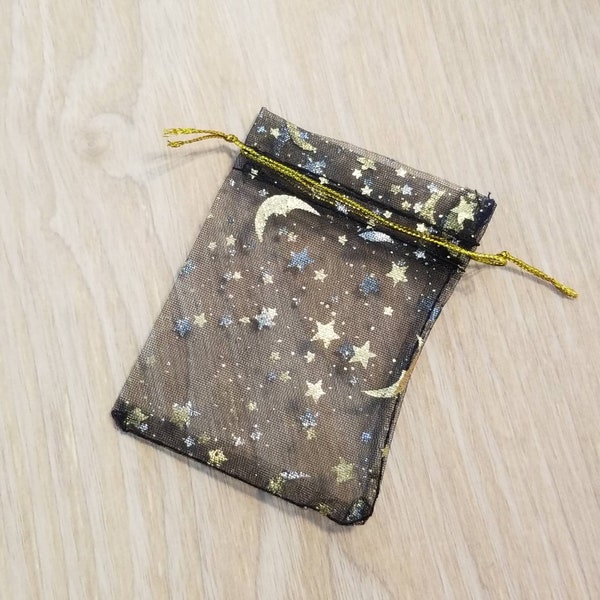 Gold Moon and Stars Black Organza Gift Bags Little Celestial Jewelry Bags Small Size Read Details About 9x7cm 3.5x2.5 Inches