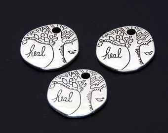 Healing Tree Charms Small Silver Circles with Tree Design Heal Charms Nature Jewelry Supplies 16mm