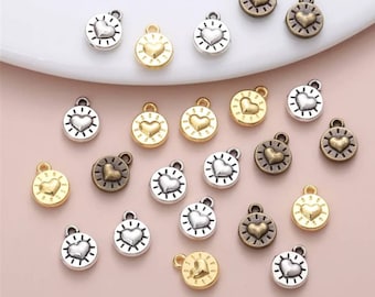 12 Mini Round Heart Charms Tiny Heart Drops Valentine's Day Jewelry Supplies Extender Chain Drops 8mm Bronze, Silver or Bright Gold Tone