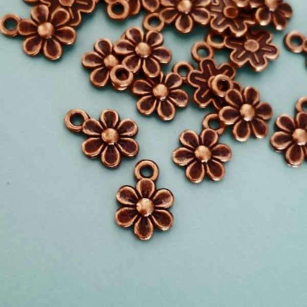 10 Mini Copper Flower Charms Sweet Little Deep Copper Daisy Charms Flower Findings Jewelry Supplies 14x10mm