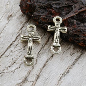 Mini Crucifix Connector Charms Very Small Beading Rosary Parts Catholic Jewelry Supplies 18x8mm