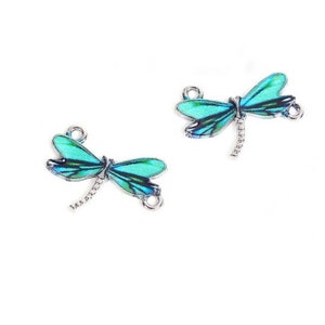 Beautiful Dragonfly Connectors Blue Green Enamel Dragonfly Connector Charms Jewelry Supplies 22x17mm