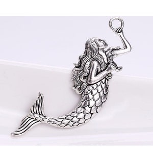 2 MERMAID Pendants Very Large Mermaid Jewelry Sea Goddess Mermaid Connector Ocean Beach Jewelry Supplies 76x40mm