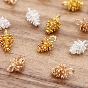 6 Pinecone Charms Bright Silver, Gold or Rose Gold Ponecone Charms Fall Charms Jewelry Supplies 12x8mm