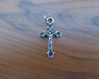 12 Mini Crucifix Charms Christian Faith Very Small Cross Pendants Religious Catholic Rosary Parts Jewelry Supplies 18x9 mm