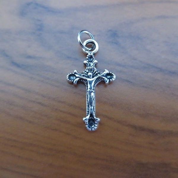 8 Crucifix Cross Charms Beautiful Small Crucifix Charms Jump Ring Included Dark Silver Religious Crosses Jewelry Rosary Supplies 22x12mm