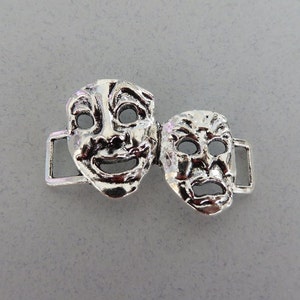 2 Comedy Tragedy Drama Bracelet Connectors Theatre Masks Actor Stage Crew Charms Silver with Contrast Jewelry Findings Supplies 33x21mm