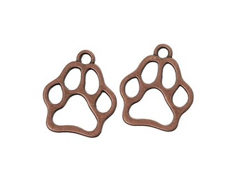 12 Little Open Paw Print Charms Antique Dark Copper Paws Pet Cat Dog Paws Charm Jewelry Craft Supplies 11x13mm