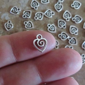 Tiny Swirl Heart Charms Very Small Love Valentine Mini Hearts Jewelry Supplies Please Read Item Details  9.5x8.5mm Extension Chain Drops