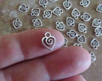 Tiny Swirl Heart Charms Very Small Love Valentine Mini Hearts Jewelry Supplies Please Read Item Details  9.5x8.5mm Extension Chain Drops