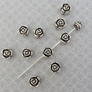 Rose Spacer Beads Deep Carved Look Small Valentine Roses Silver Rose Beads Flower Beads Jewelry Beading Supplies 7x3.5 mm RB03