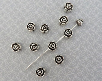 Rose Spacer Beads Deep Carved Look Small Valentine Roses Silver Rose Beads Flower Beads Jewelry Beading Supplies 7x3.5 mm RB03