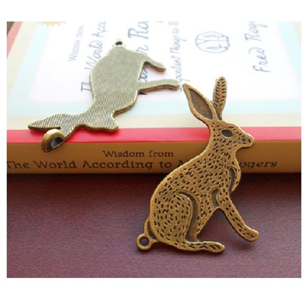 2 Large Bunny Rabbit Connectors Bronze Rabbit Pendants Jewelry Connectors Rabbit Charms Jewelry Supplies 46x23mm