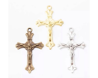 Crucifix Pendants Rosary Parts Religious Pendants Silver Bronze Gold Crucifix Jewelry Supplies 37x22mm