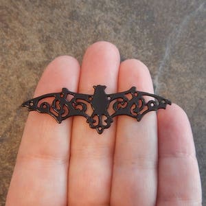 2 Large Bat Connectors Black Bats Halloween Flat Necklace Connector Jewelry Supplies 54x17 mm